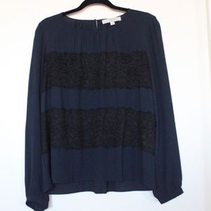 LOFT Navy & Black Lace Blouse